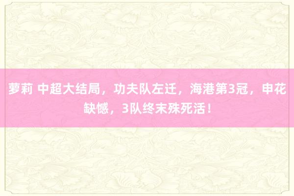 萝莉 中超大结局，功夫队左迁，海港第3冠，申花缺憾，3队终末殊死活！