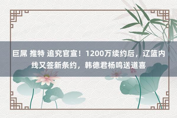 巨屌 推特 追究官宣！1200万续约后，辽篮内线又签新条约，韩德君杨鸣送道喜