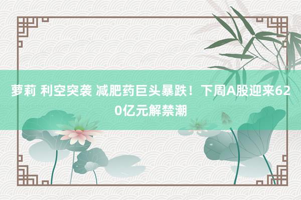 萝莉 利空突袭 减肥药巨头暴跌！下周A股迎来620亿元解禁潮