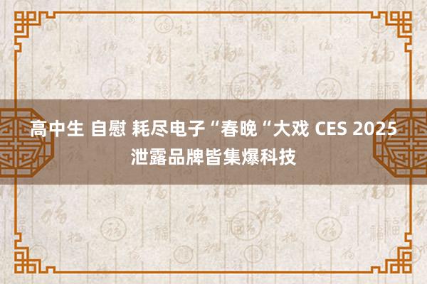 高中生 自慰 耗尽电子“春晚“大戏 CES 2025泄露品牌皆集爆科技