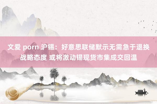文爱 porn 沪锡：好意思联储默示无需急于退换战略态度 或将激动锡现货市集成交回温