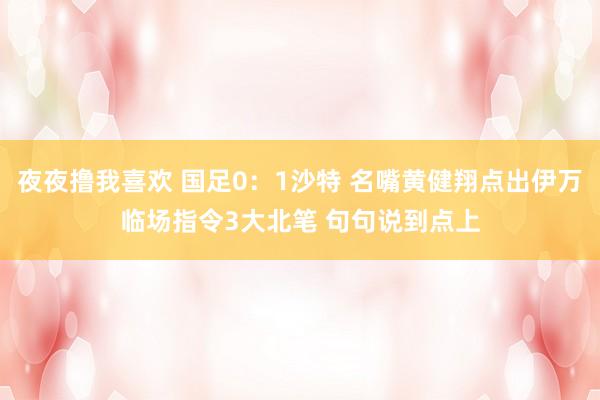 夜夜撸我喜欢 国足0：1沙特 名嘴黄健翔点出伊万临场指令3大北笔 句句说到点上