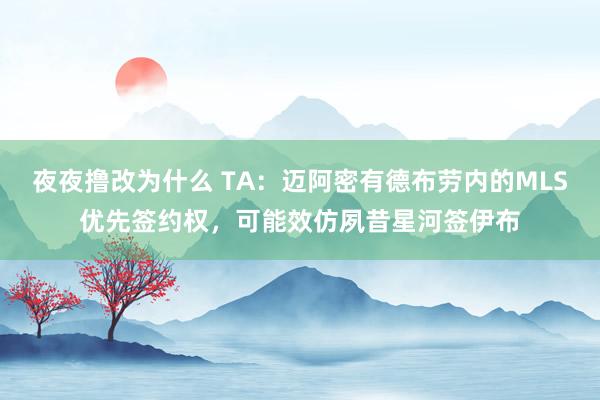 夜夜撸改为什么 TA：迈阿密有德布劳内的MLS优先签约权，可能效仿夙昔星河签伊布
